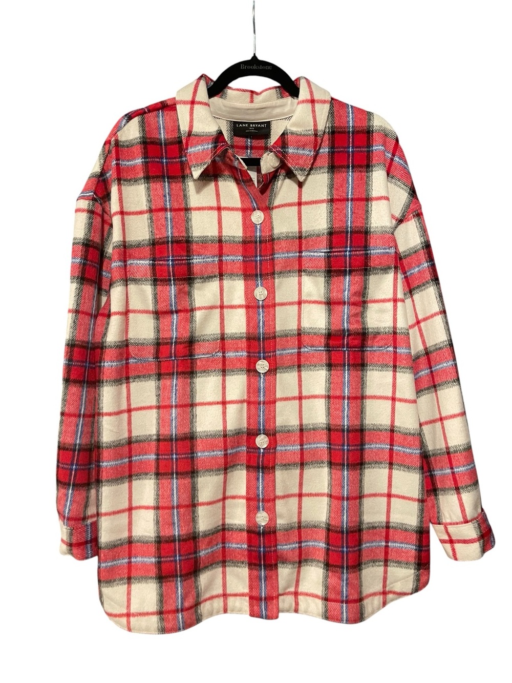 Lane Bryant Red+White Plaid Button-Up Shacket - Picture 2 of 5